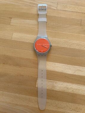 BNNW Swatch Translucent Band Watch with Orange Dial